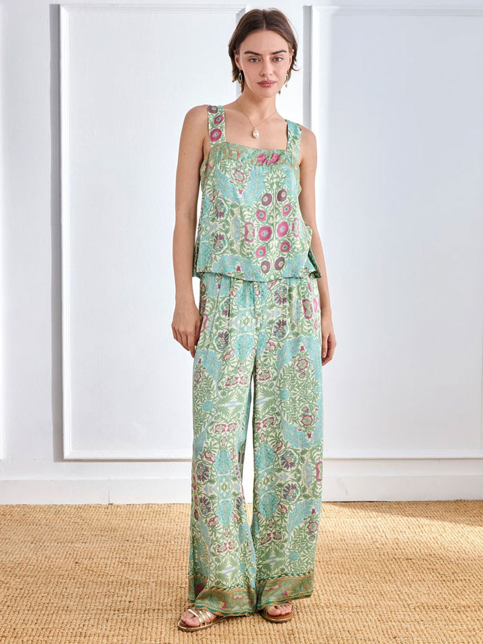 Nekane Botanical Print Viscose Top Aqua