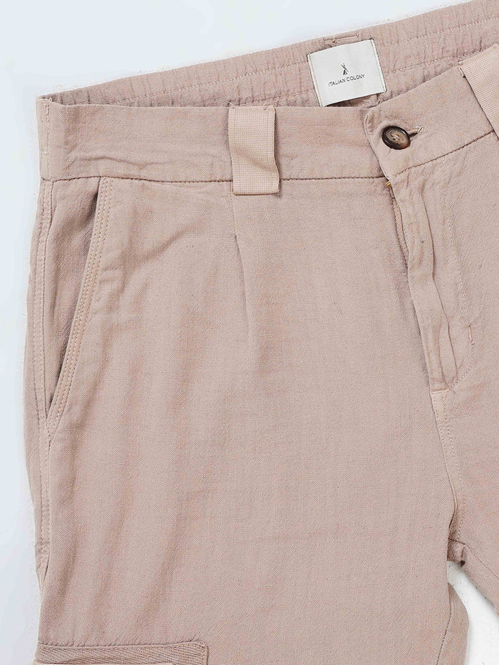 Beige Linen Cargo Pants for Men detail view - Nomade Utility Linen Cargo by Italian Colony