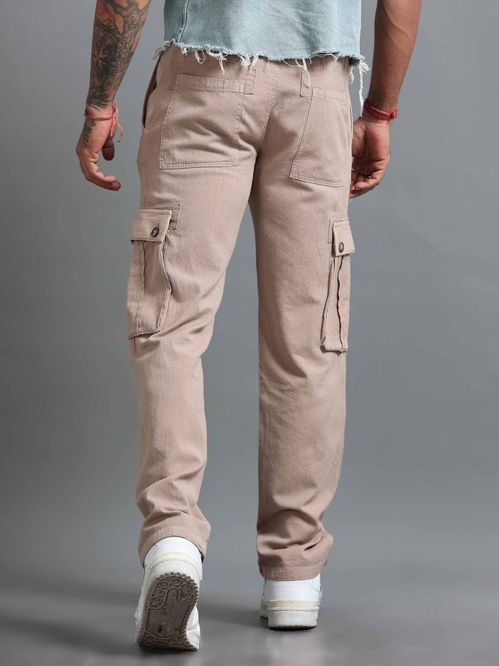 Beige Linen Cargo Pants for Men detail view - Nomade Utility Linen Cargo by Italian Colony