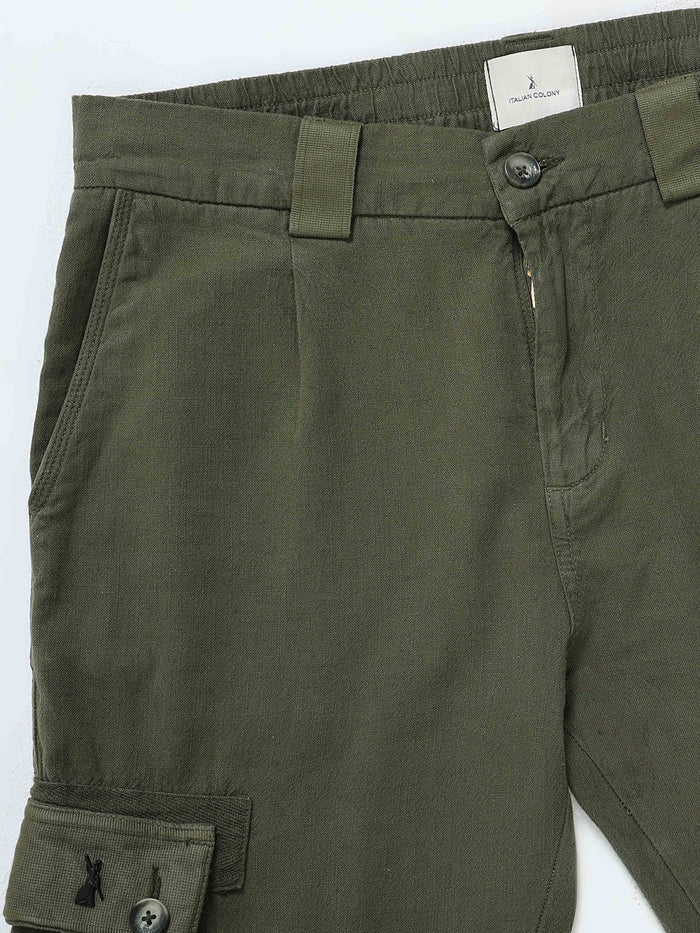 Olive Linen Cargo Pants for Men detail view - Nomade Utility Linen Cargo by Italian Colony