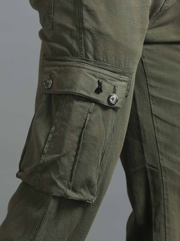 Olive Linen Cargo Pants for Men detail view - Nomade Utility Linen Cargo by Italian Colony