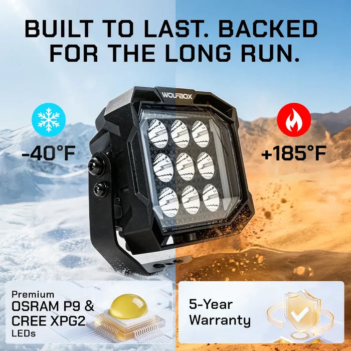 NomadRover 5" off-road LED pod mounted on vehicle A-pillar.