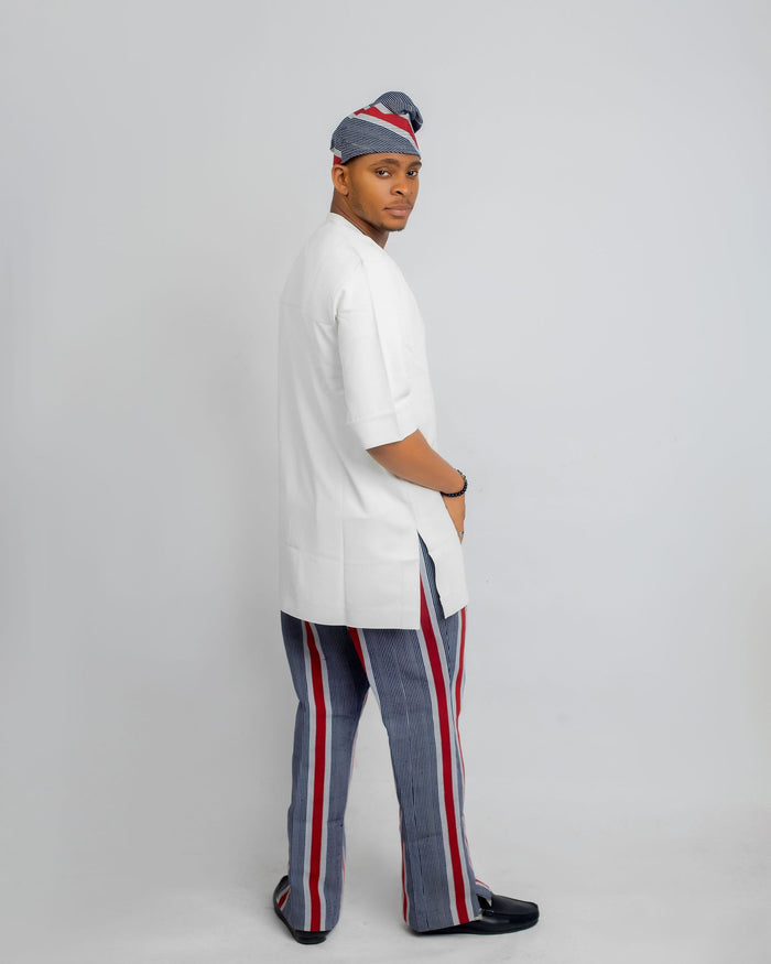 Nuru Men’s Aso Oke Pants Set – Navy Stripe