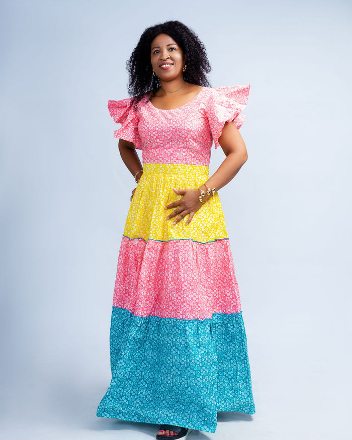 Nwuli Women's African Maxi Tiered Dress (Ankara Mix and Match)