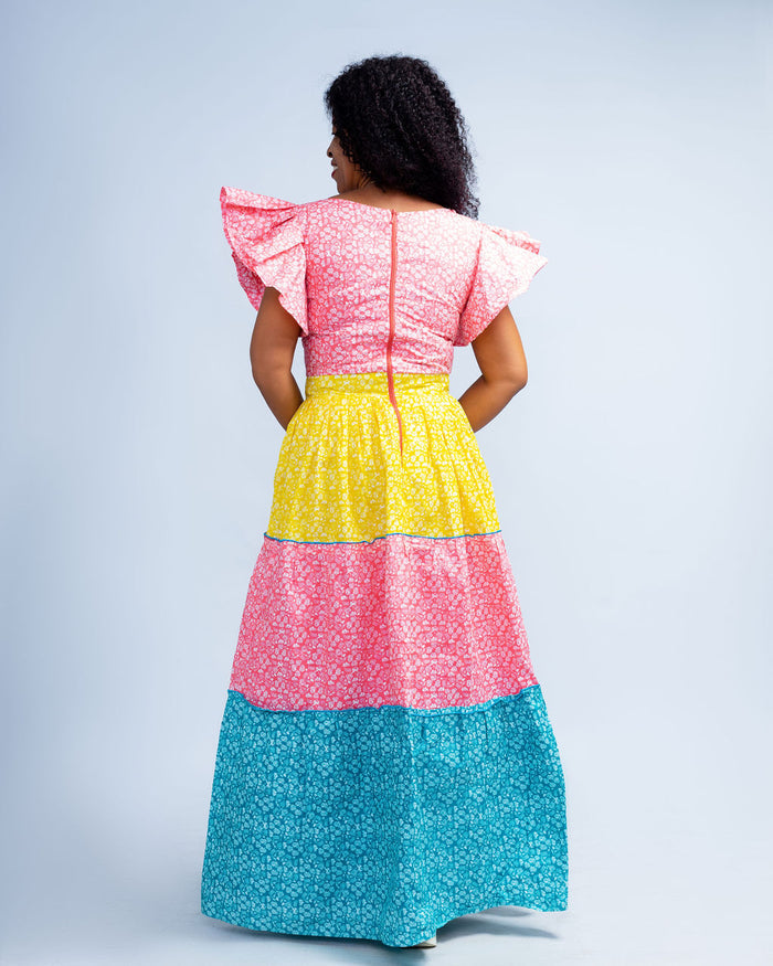 Nwuli Women's African Maxi Tiered Dress (Ankara Mix and Match)
