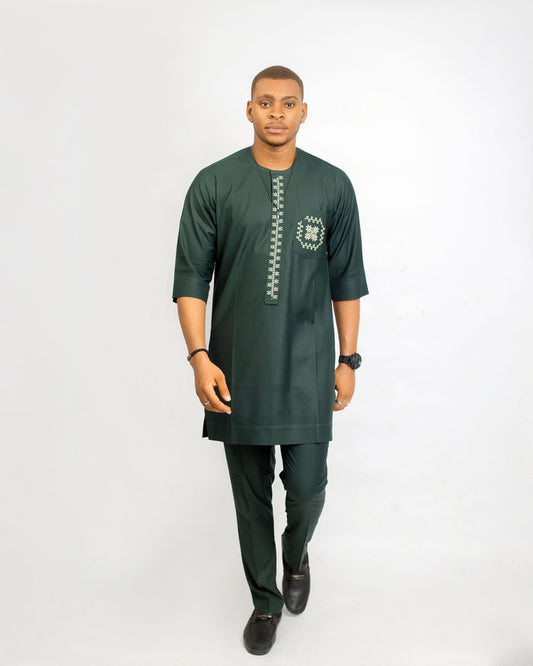 Ogah Men’s Kaftan Set – Forest Green Embroidered