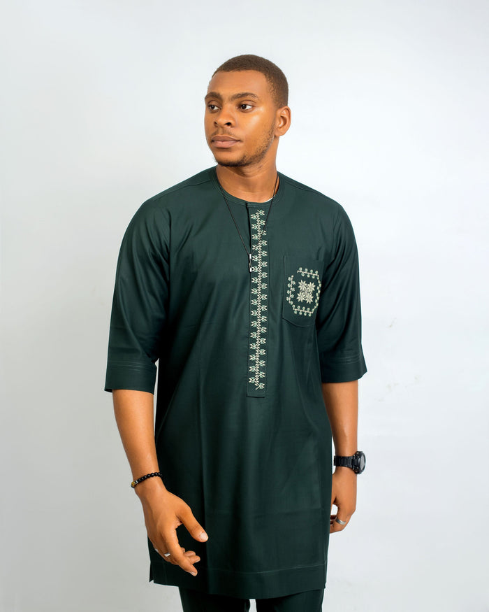 Ogah Men’s Kaftan Set – Forest Green Embroidered