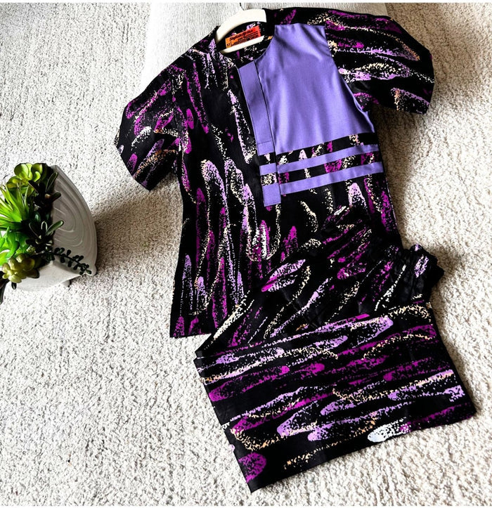 Oke Boys African Co-Ord Set in Purple Patterned Print
