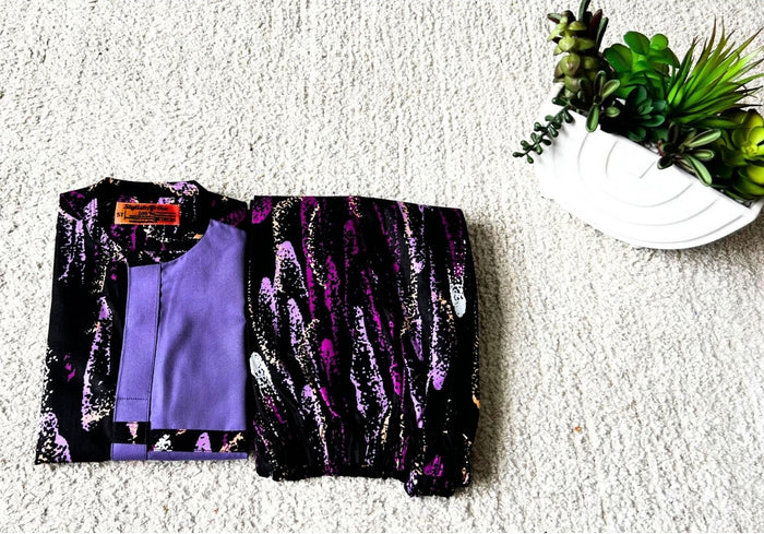 Oke Boys African Co-Ord Set in Purple Patterned Print