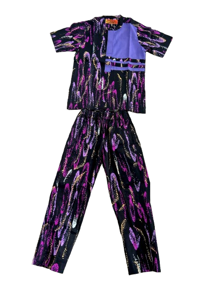 Oke Boys African Co-Ord Set in Purple Patterned Print