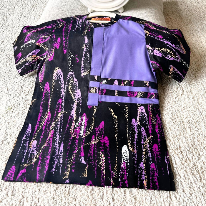 Oke Boys African Co-Ord Set in Purple Patterned Print