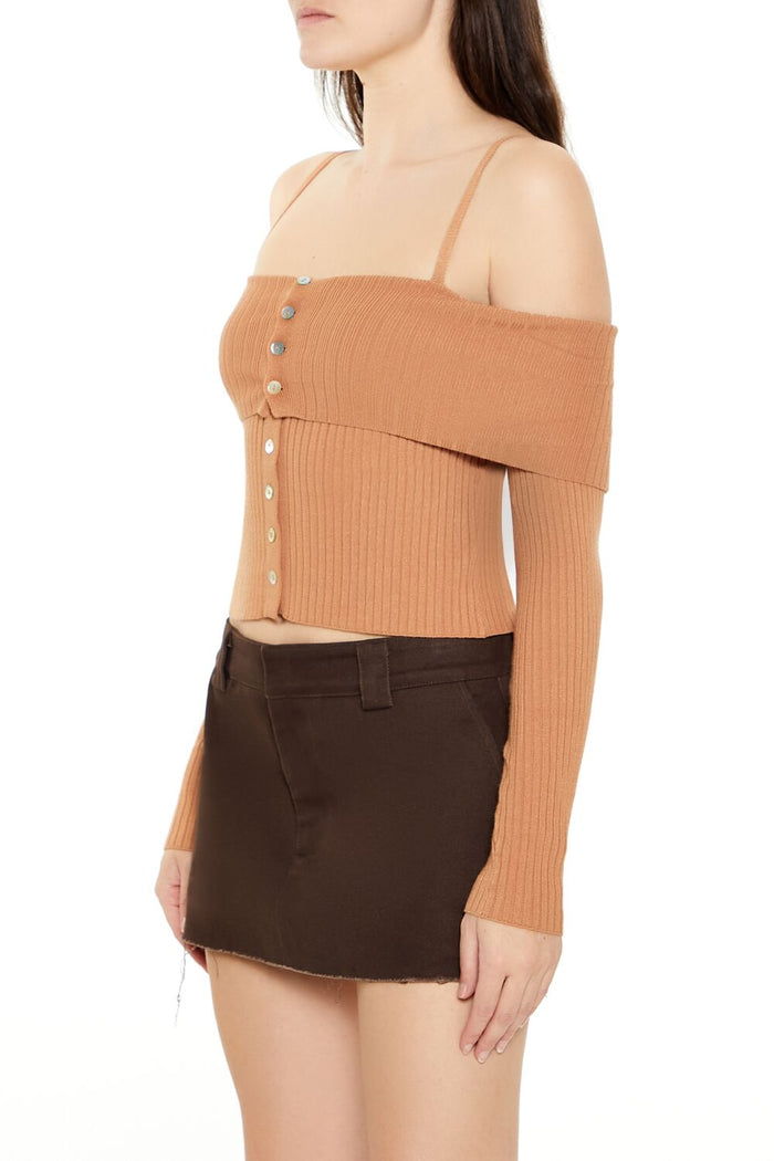 Open-Shoulder Sweater-Knit Crop Top