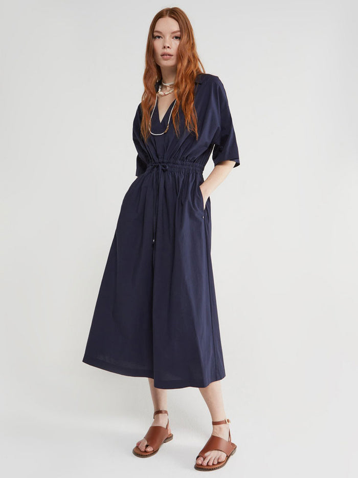Ottod'Ame Poplin Midi Dress with Drawstring Blue