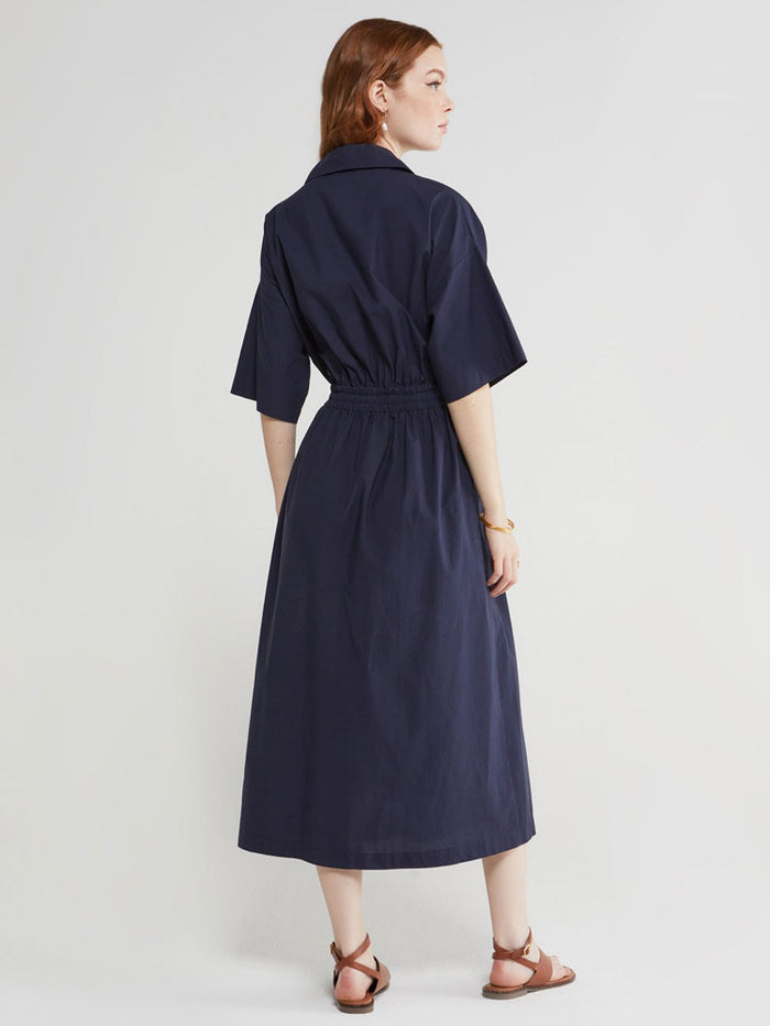 Ottod'Ame Poplin Midi Dress with Drawstring Blue