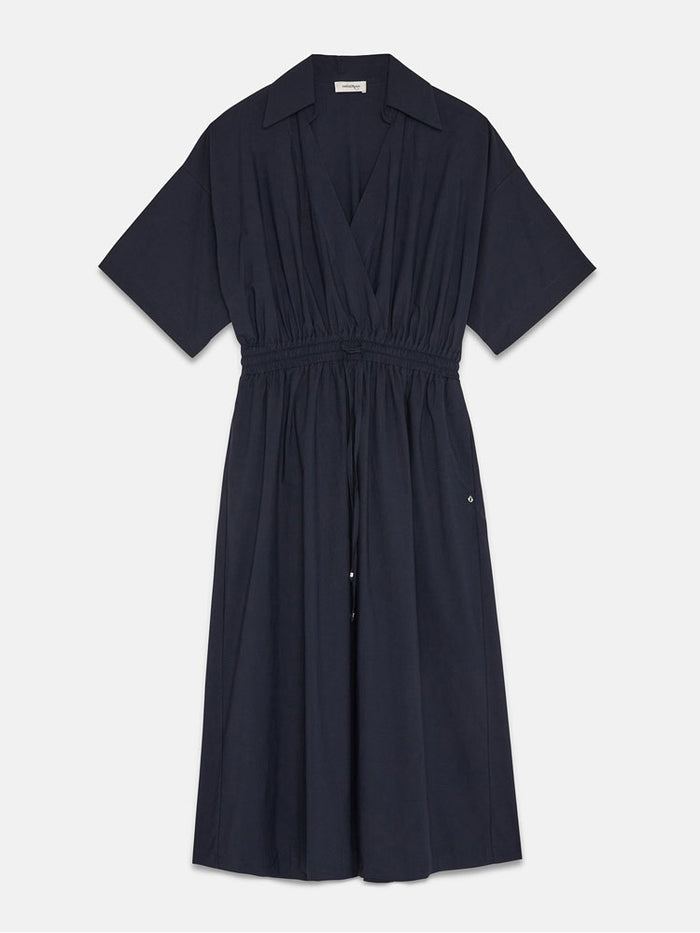 Ottod'Ame Poplin Midi Dress with Drawstring Blue