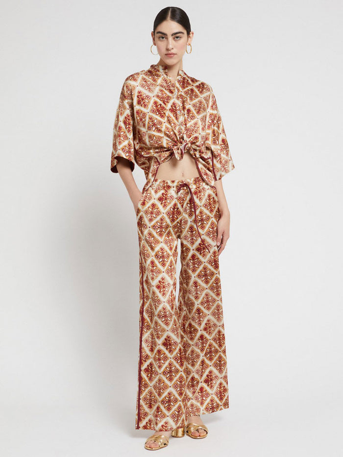 Ottod'Ame Printed Viscose Palazzo Trousers Sand