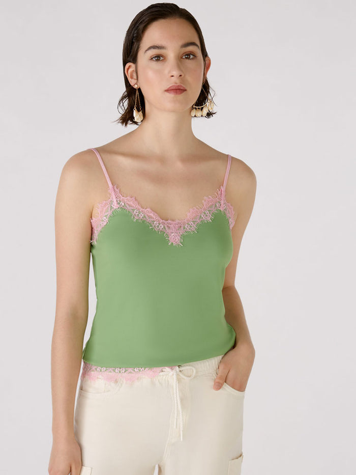 Oui Cami Top Green & Pink
