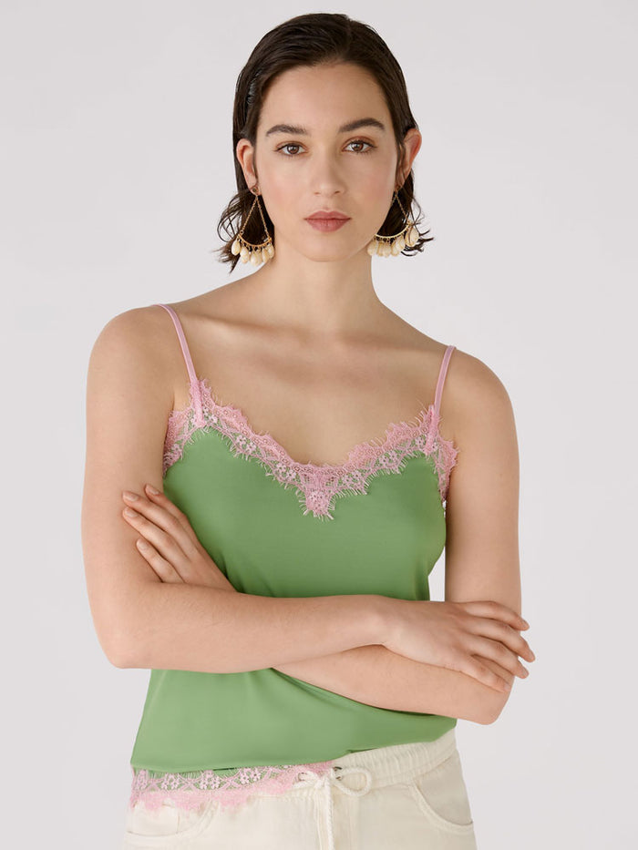 Oui Cami Top Green & Pink