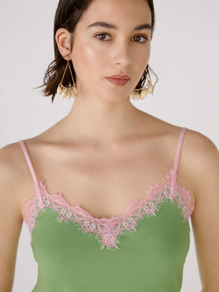 Oui Cami Top Green & Pink