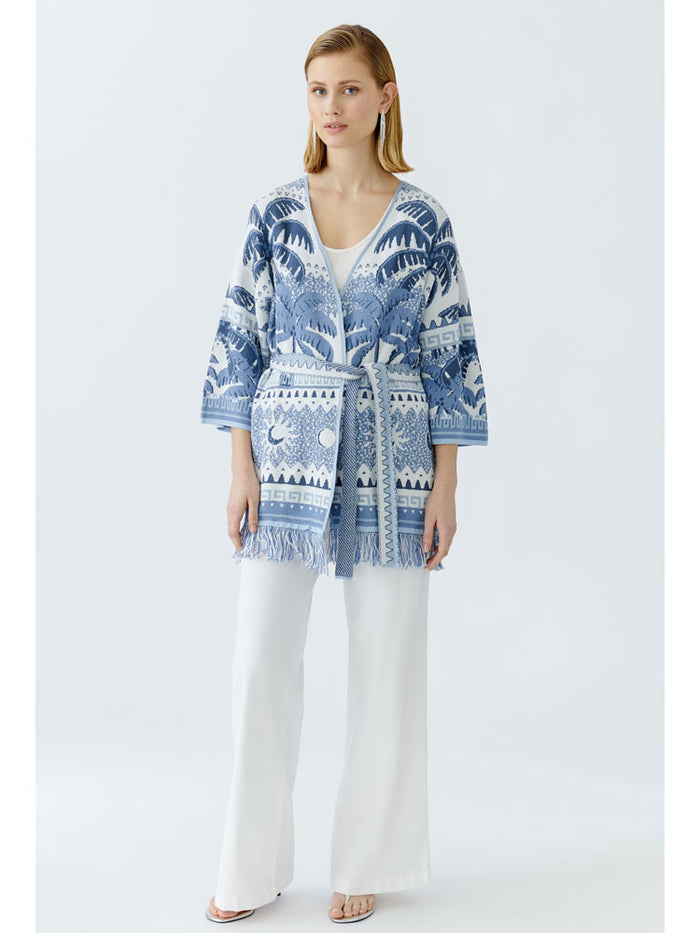 Oui Cardigan Blue & White