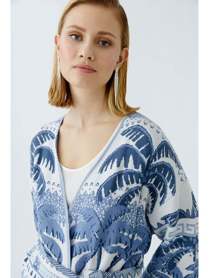 Oui Cardigan Blue & White