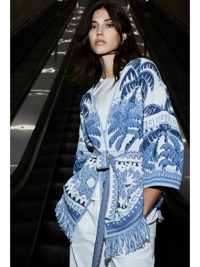 Oui Cardigan Blue & White