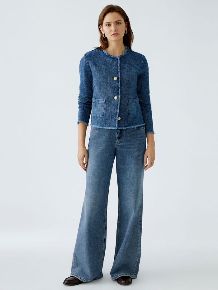 Oui Collarless Jacket Blue Denim