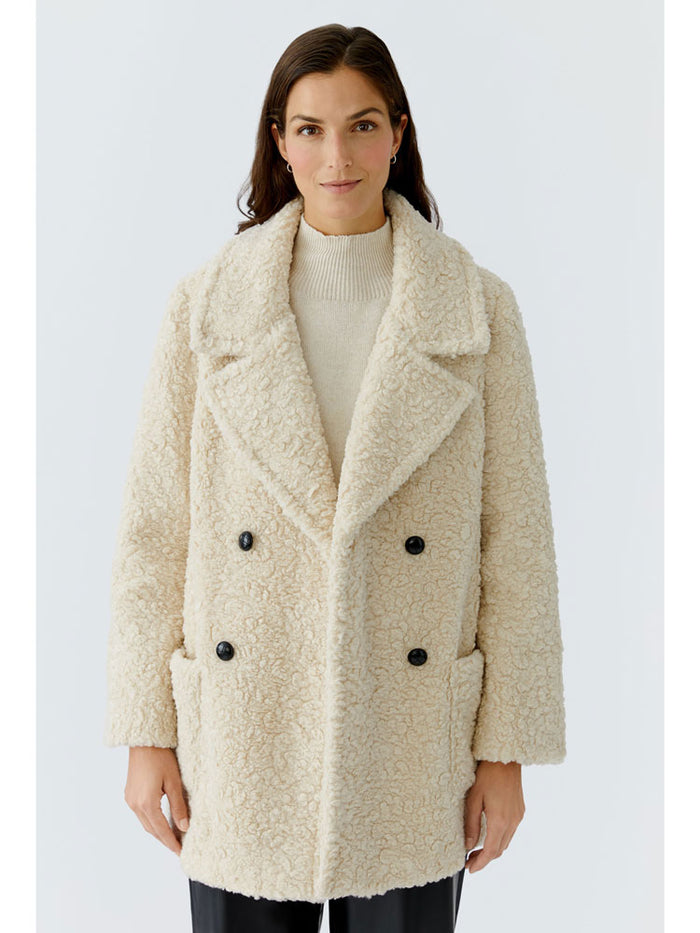 Oui Curly Teddy Fur Coat Cream