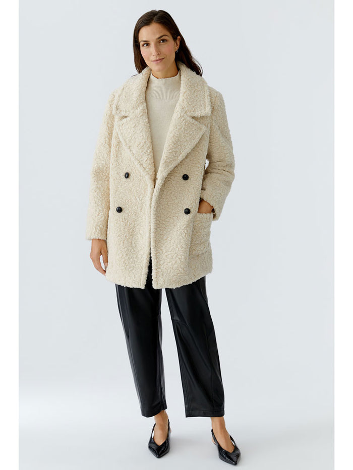 Oui Curly Teddy Fur Coat Cream