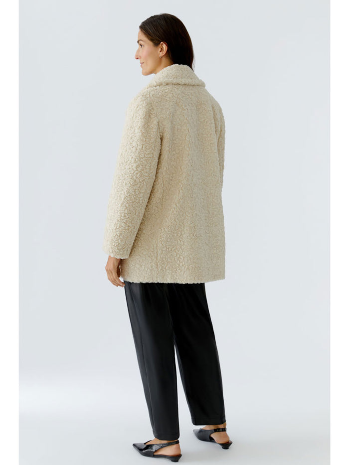 Oui Curly Teddy Fur Coat Cream