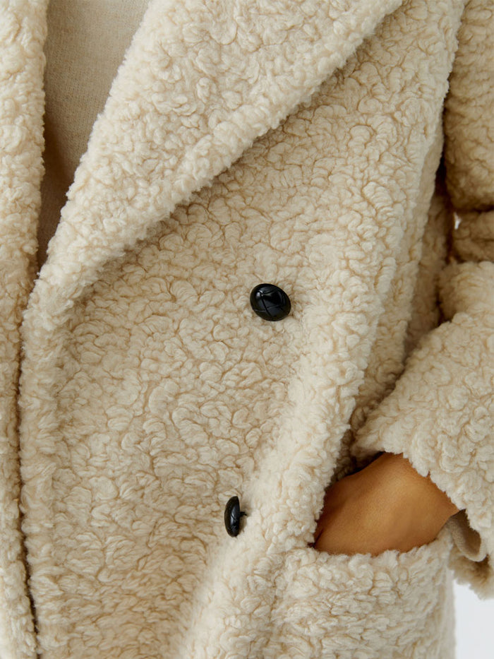Oui Curly Teddy Fur Coat Cream