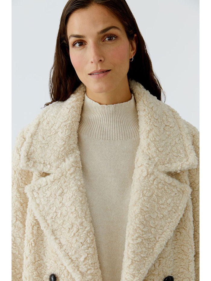 Oui Curly Teddy Fur Coat Cream
