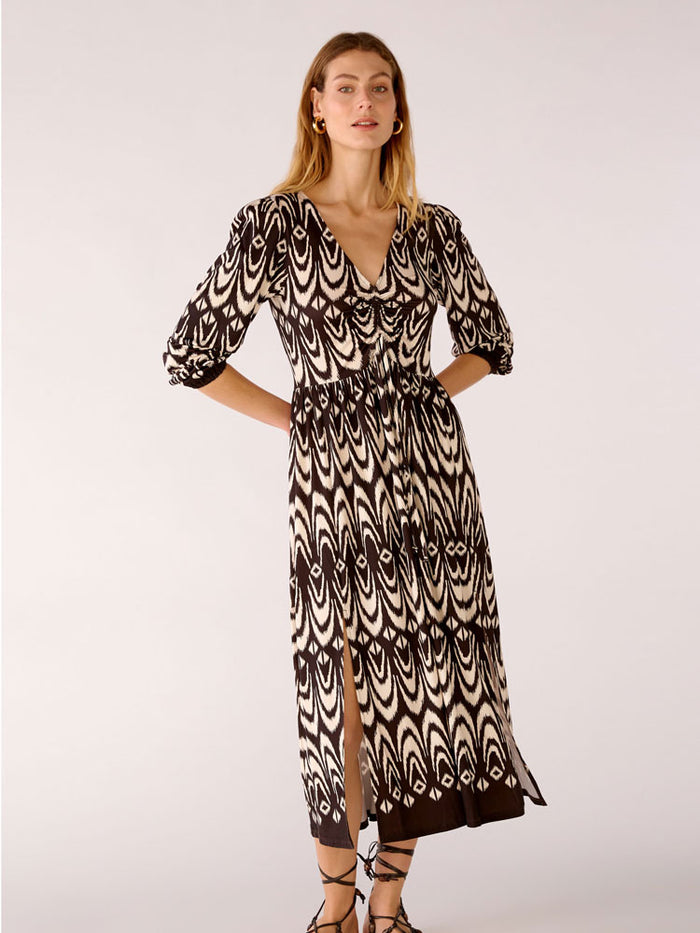Oui Dress Dark Brown & Stone