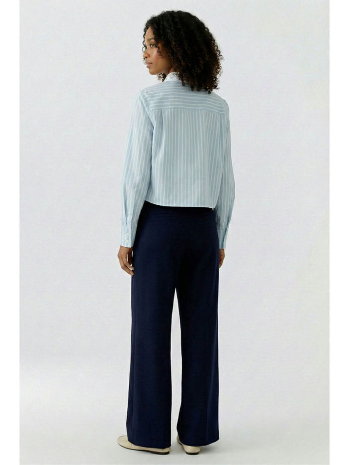 Oui Embellished Collared Blouse Blue & White