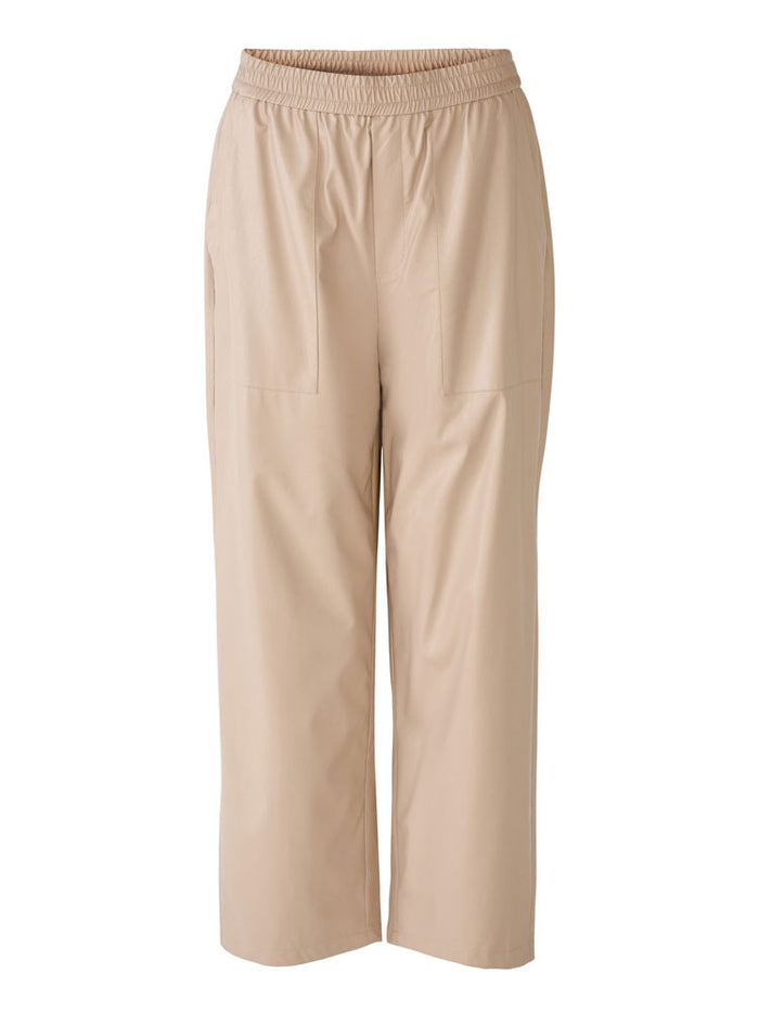 Oui Faux Leather Trousers Light Stone