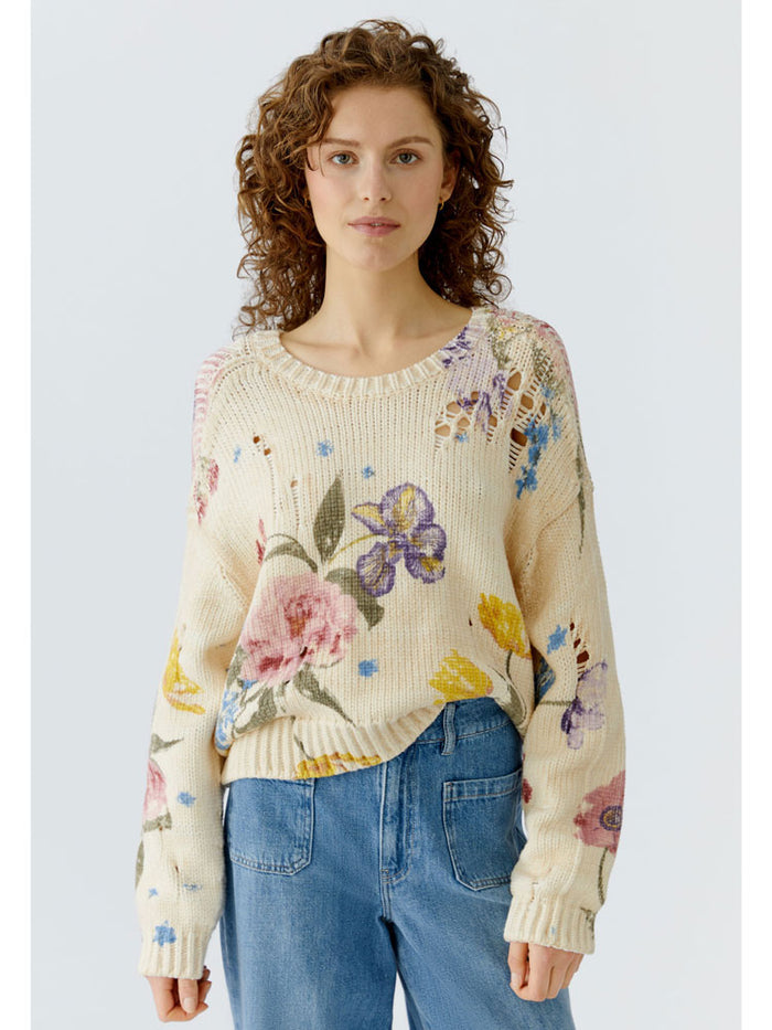 Oui Floral Jumper Off-White