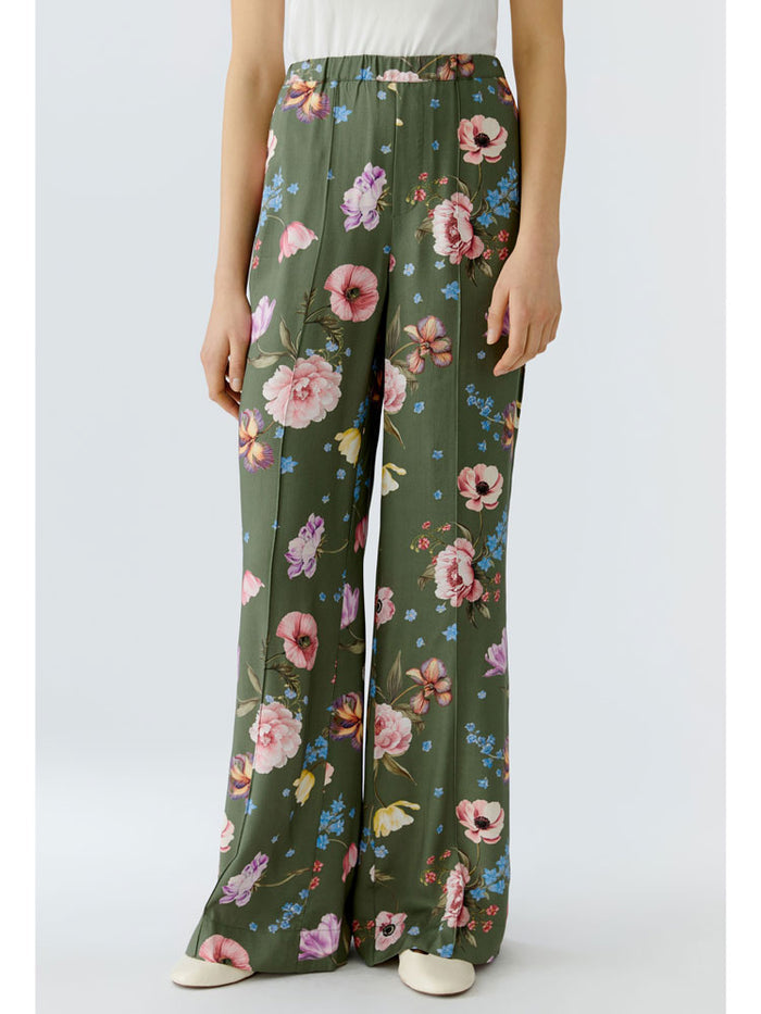 Oui Floral Trousers Khaki
