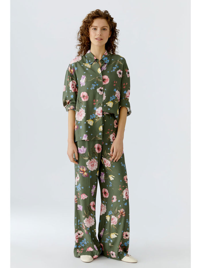 Oui Floral Trousers Khaki