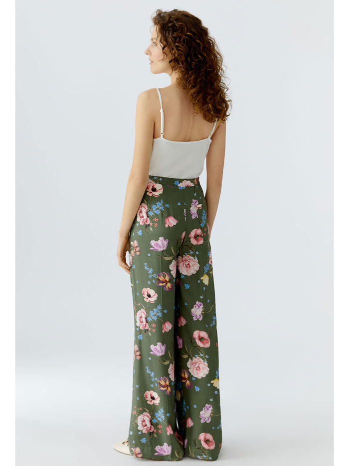 Oui Floral Trousers Khaki