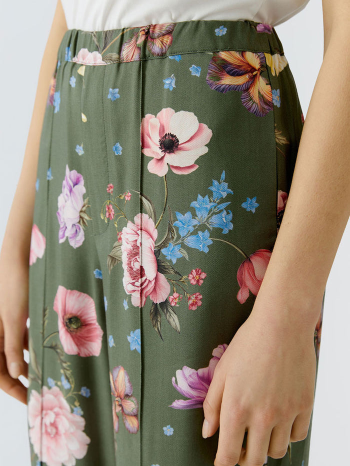 Oui Floral Trousers Khaki