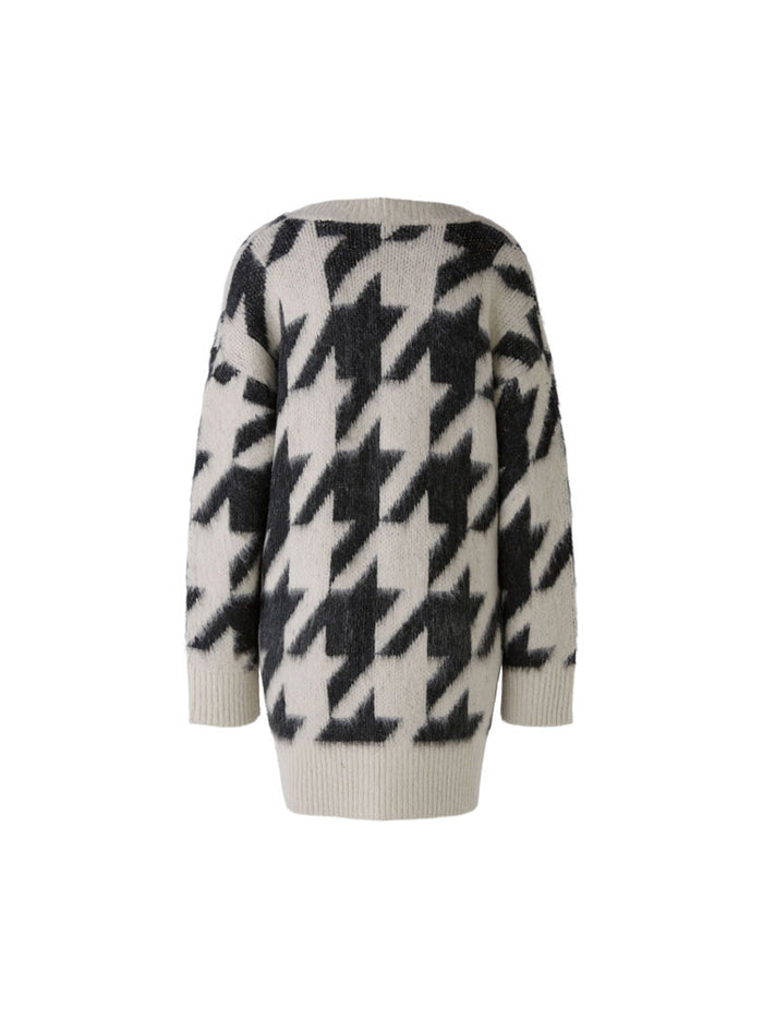 Oui Houndstooth Patterned Cardigan White & Black