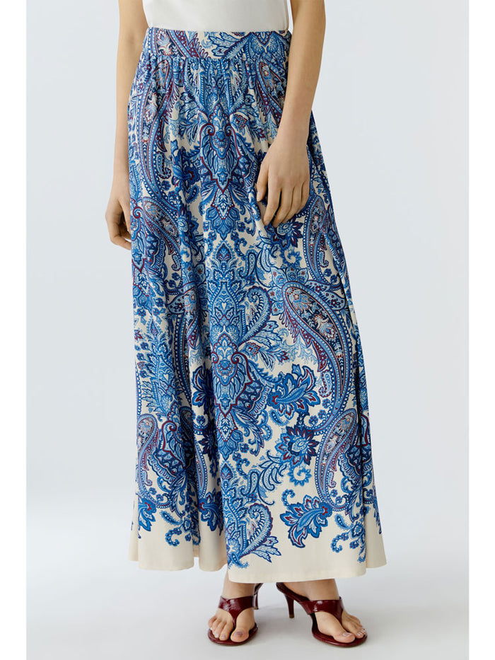 Oui Paisley Print Maxi Skirt Blue