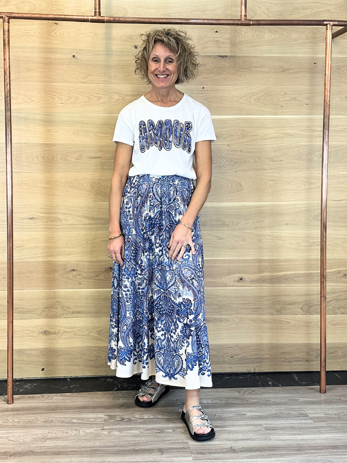 Oui Paisley Print Maxi Skirt Blue