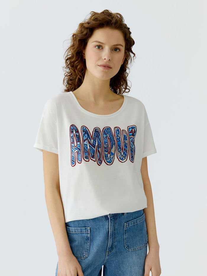Oui Printed 'Amour' T-Shirt Cloud Dancer
