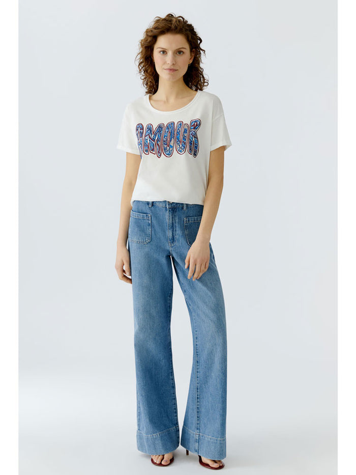 Oui Printed 'Amour' T-Shirt Cloud Dancer