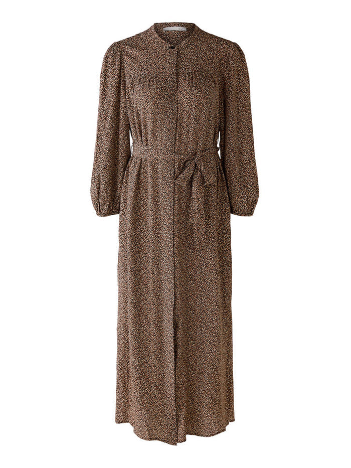 Oui Printed Dress Dark Camel Grey