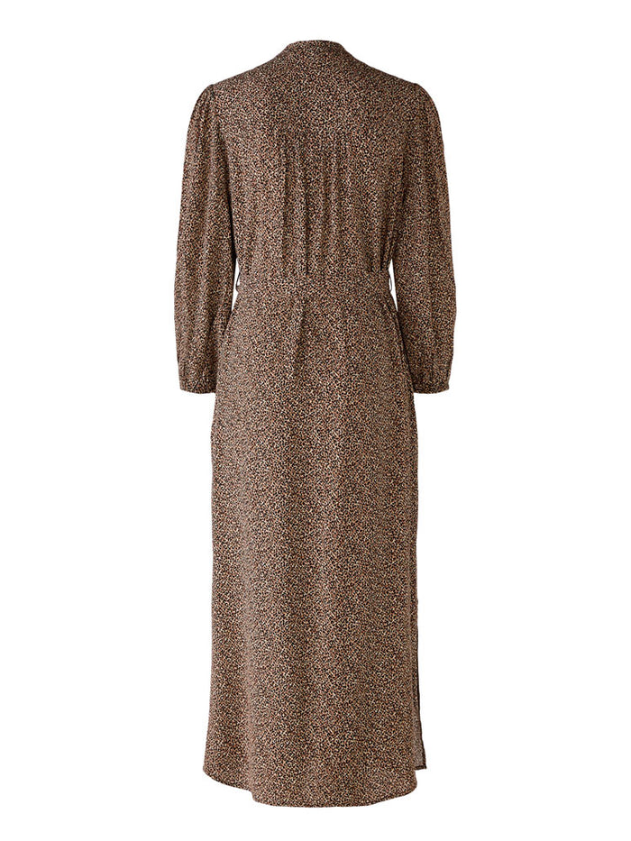 Oui Printed Dress Dark Camel Grey