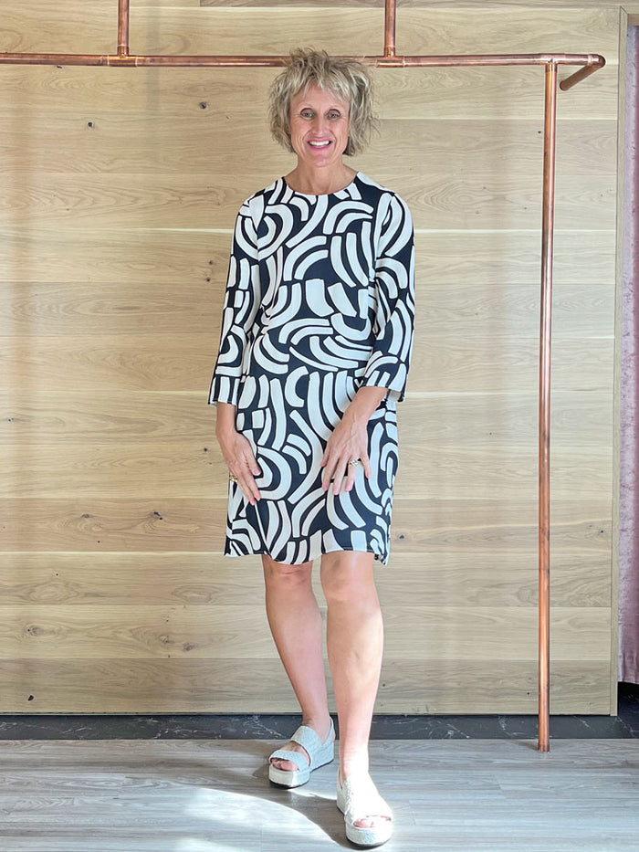 Oui Short Dress Black & Off White