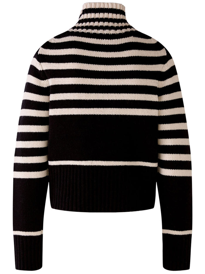 Oui Striped Funnel Neck Jumper Black & Off White