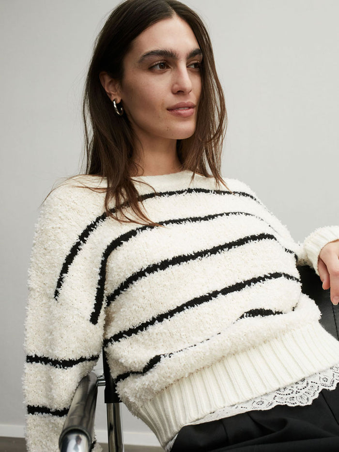 Oui Striped Jumper White & Black